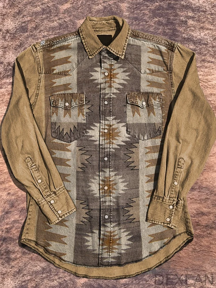 Vintage Western Ethnic Pattern Art Pattern Print Casual Shirt
