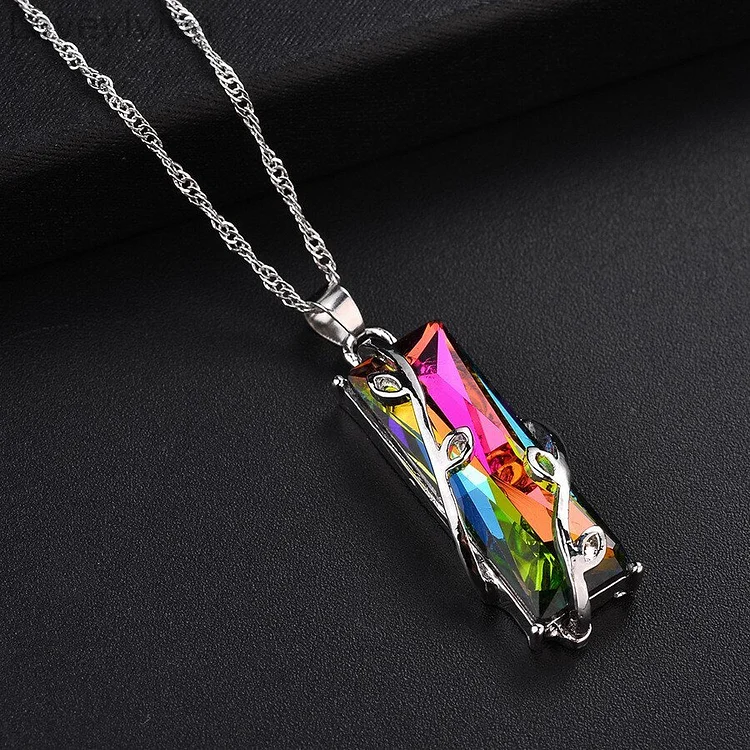 Geometric Rainbow Pendant Necklace