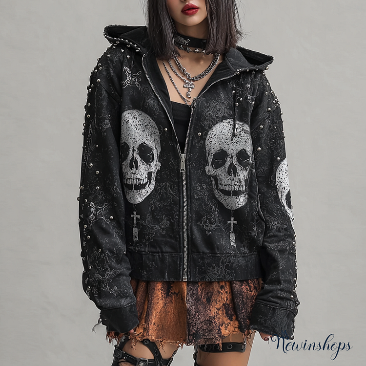 Halloween-themed Gothic Style Hooded Women's Sweatshirt Jacket
