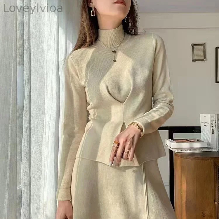 Chic knitted irregular skirt sets