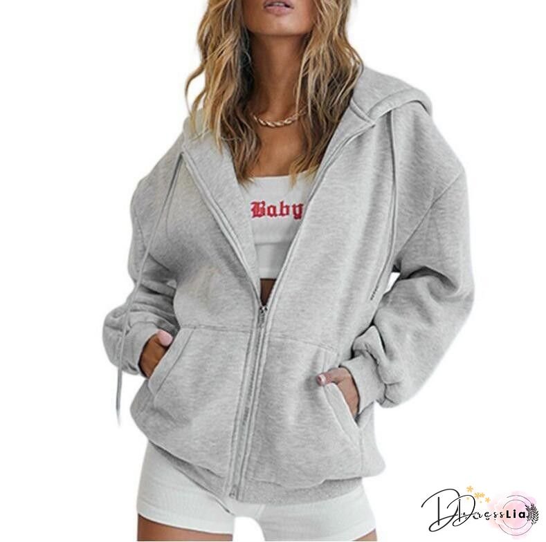 Women&lsquo;s Lightweight Hooded Cardigan Sweatshirt - Soft Zip-Up Jacket, All-Season Gym & Everyday Outerwear, Light Grey with Zipper Closure, Casual Athletic Outerwear for Women, Versatile Layering, Sporty Design, Durable Construction, Pullover Hoodie, Women
