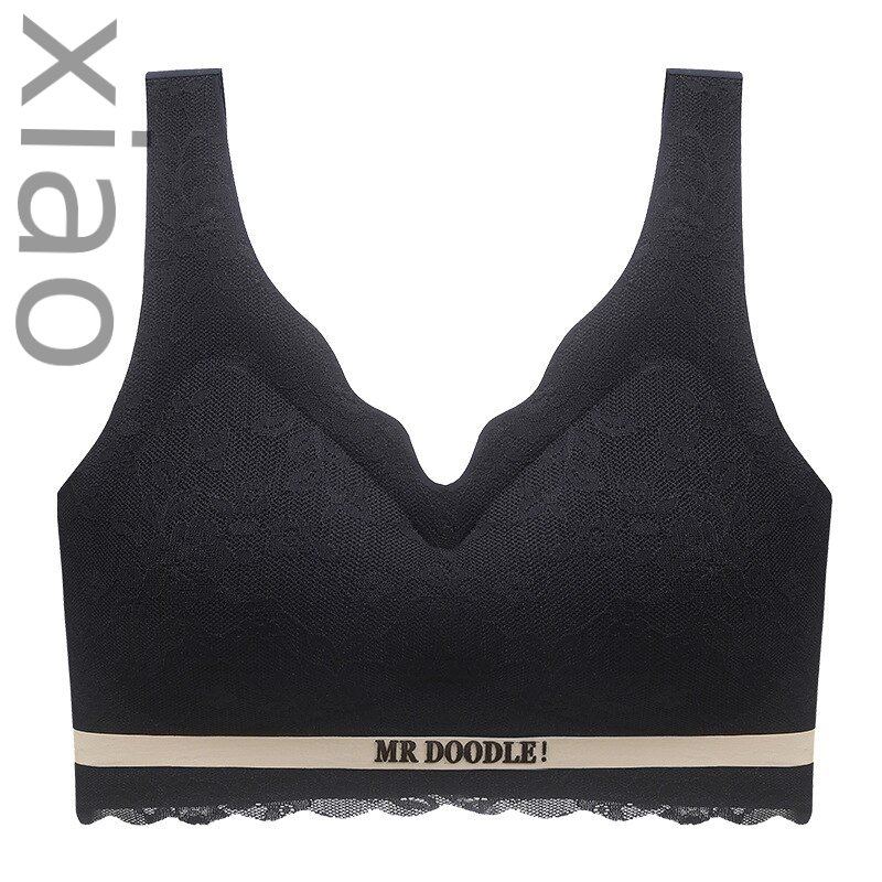 Bras-New sexy ice silk seamless lace gathered ladies bra wrap chest vest with chest pad beauty back breathable sleep underwear-Bras