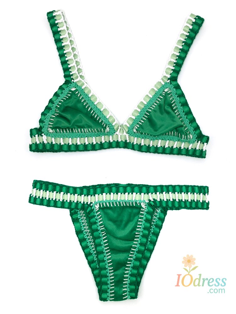 IO Dress Women Green Velvet Bikini Set Sexy Handmade Crochet Black Swimwear Girls Pink Swiming Beachwear Triangle Bathing Suit Swimsuit