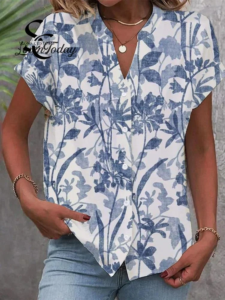 Women's Blue Floral Print Shirt