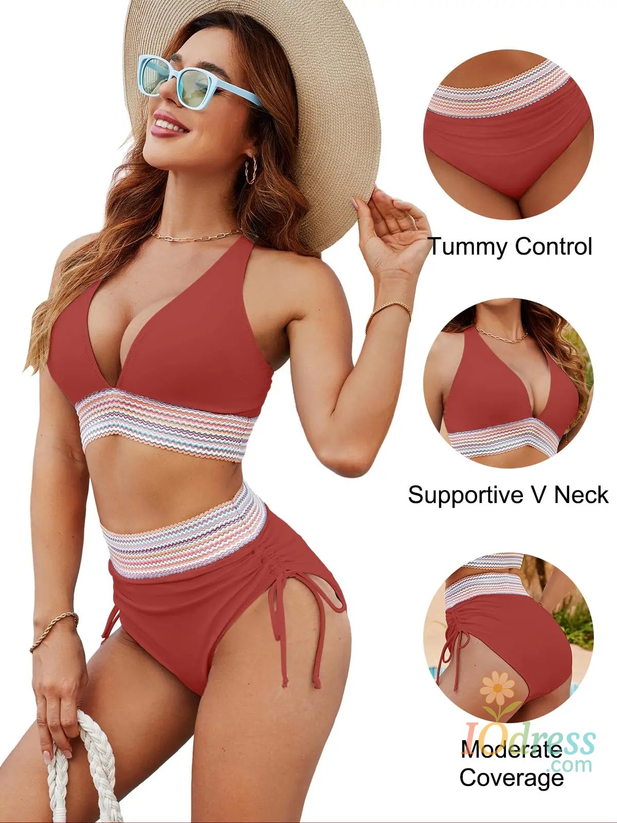 IO Dress Women's High Waisted Bikini 2025 Summer Tummy Control Two Piece Adjustable Drawstring Swimsuits for Beach Pool Vacation Swimming
