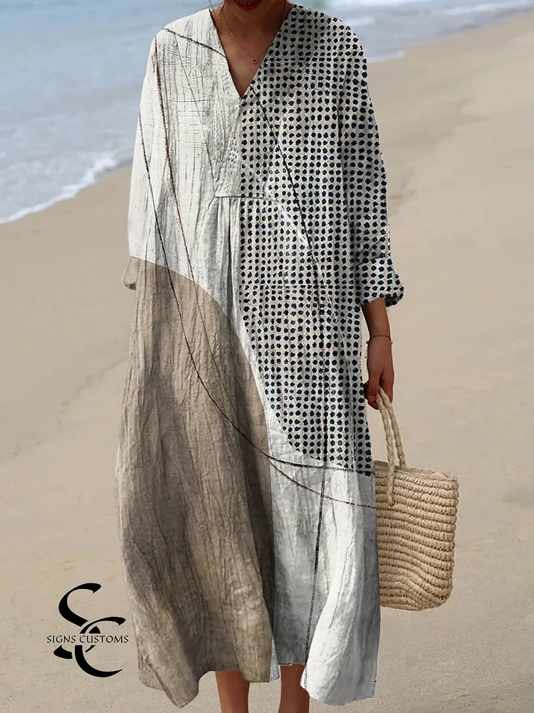 Artistic Abstract Print Cotton Dress for Women