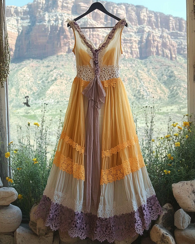 Summer Vintage Floral Lace Patchwork Dress 1c28