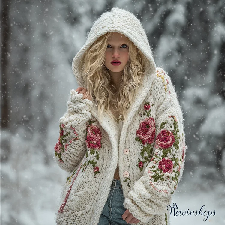 Viking Style Celtic Knot Pink Rose Hooded Cardigan Sweater