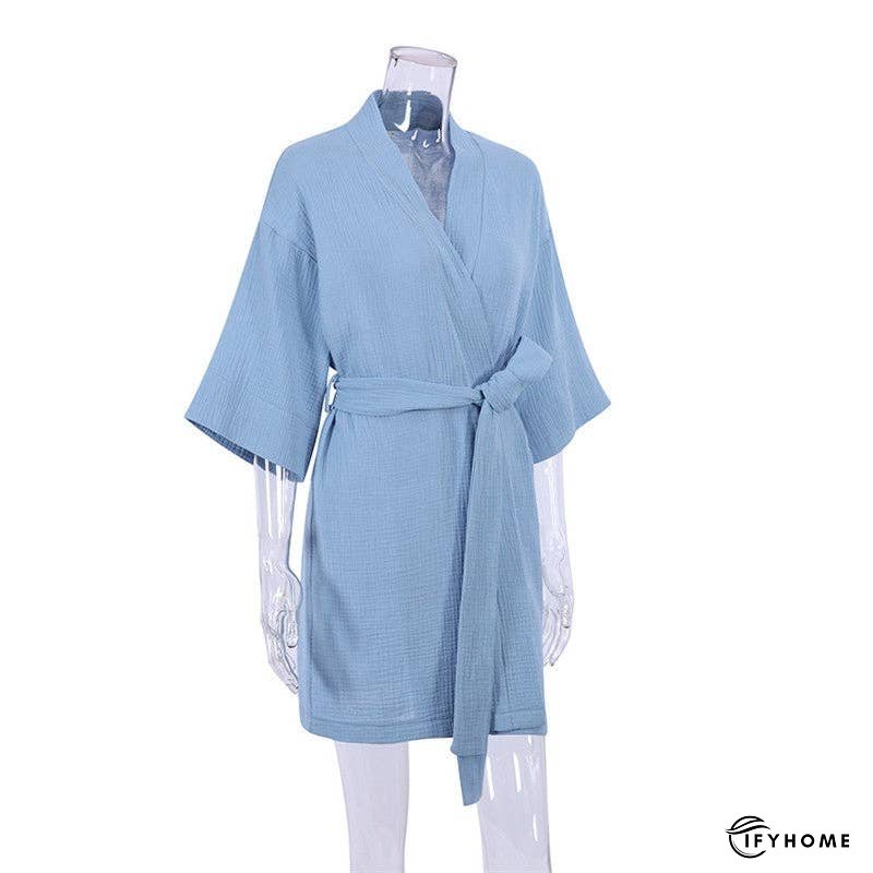 Short Double-Layer Gauze Robe | IFYHOME