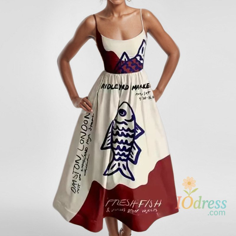 IO Dress Women Print Bodycon Dress Sling Cold Shoulder High Waist A-line Maxi Dresses Beach Party Gowns Casual Vestidos Summer 2025 Robe