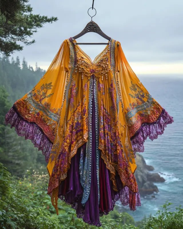 Summer Vacation Ruffle Lace Chiffon Contrast Dress 52f6