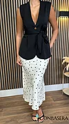 Olive Beige & Black Polka Dot Floral Detail Skirt