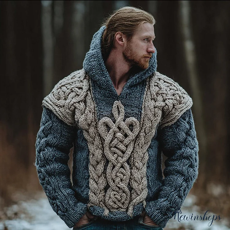 Men's Viking Style Celtic Knot Contrasting Hooded Sweater