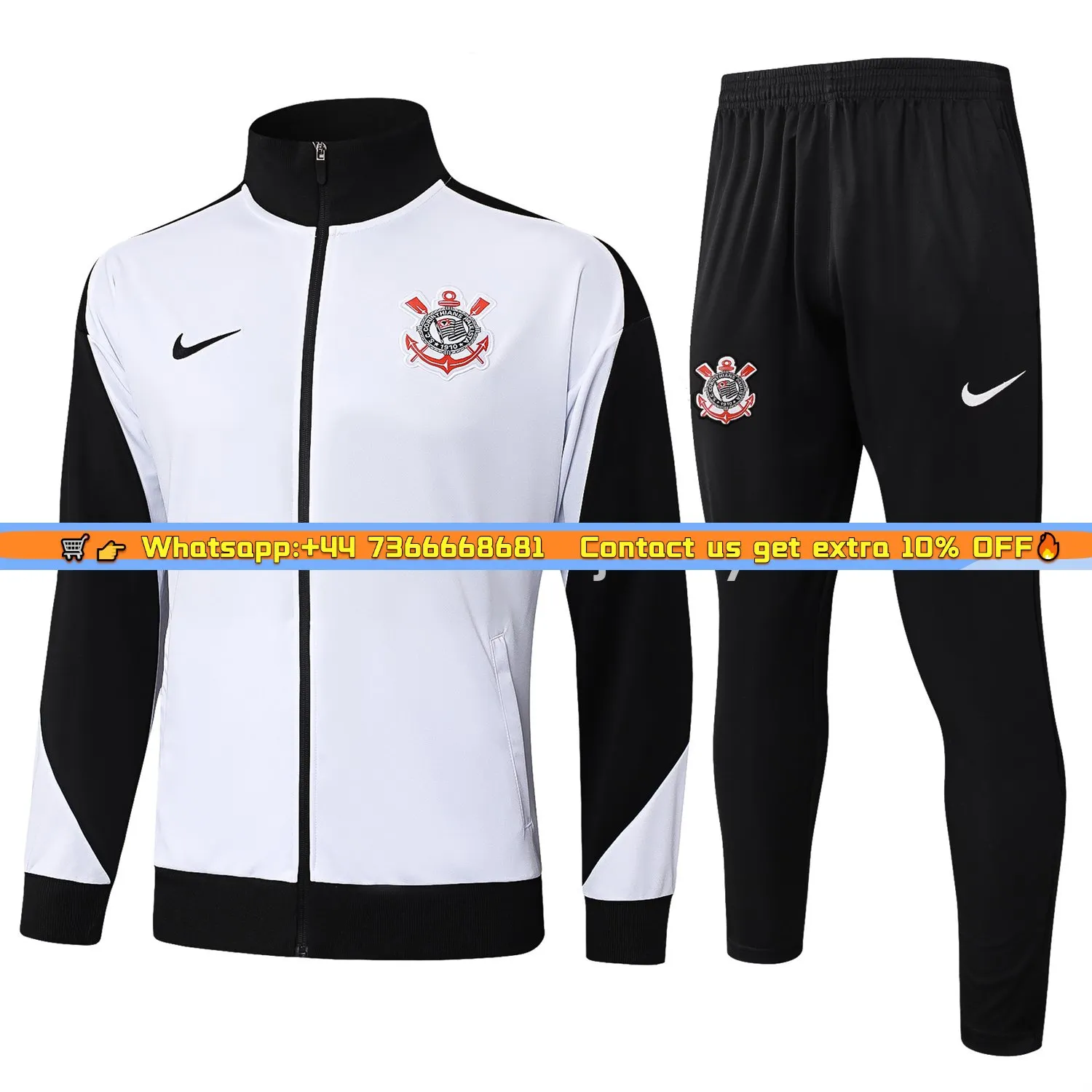 Corinthians 25-26 Jacket Training Tracksuit - White Jackets & Black Pants