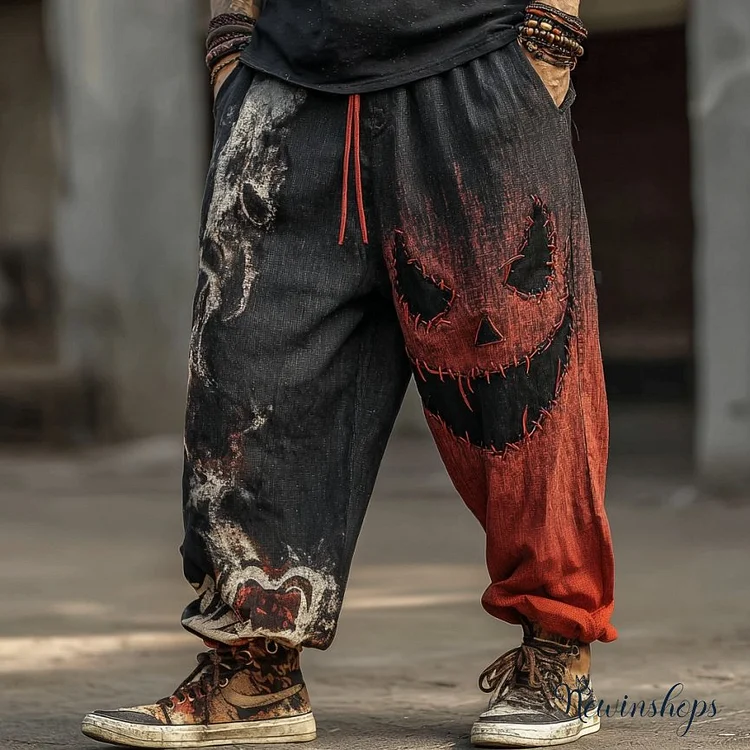 Men's Halloween Spooky Face Contrasting Colors Print Casual Pants