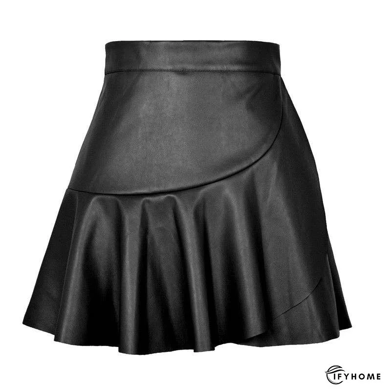 High Waist PU Mini Skirt With Ruffle Hem | IFYHOME