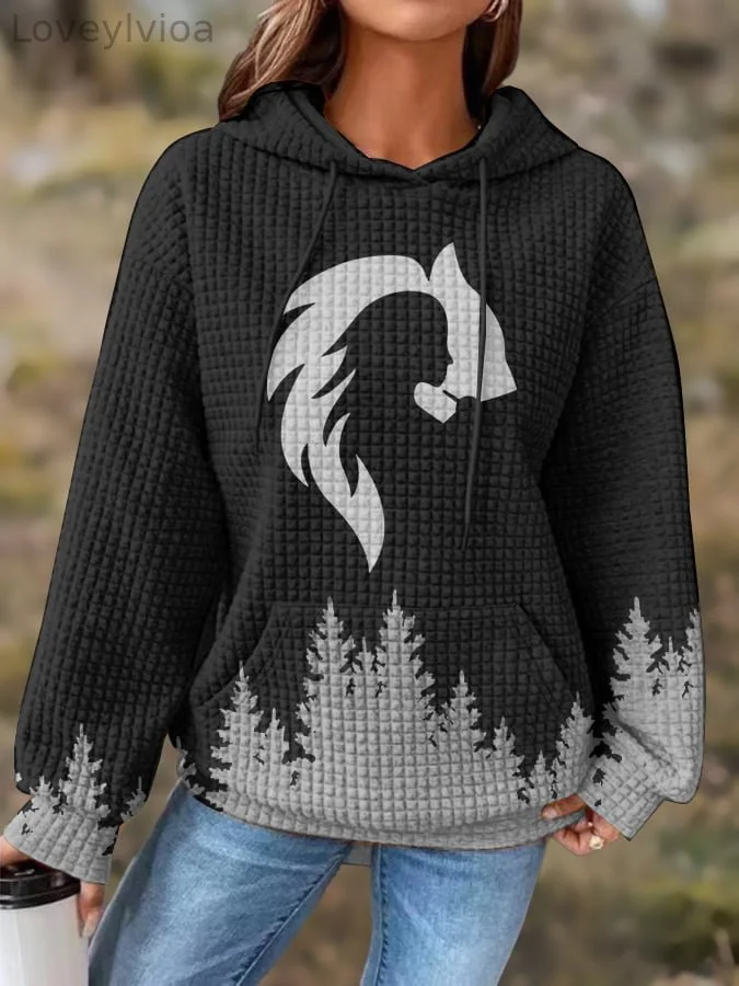 Fashion Casual Western Style Waffle Print Women'S Hoodie