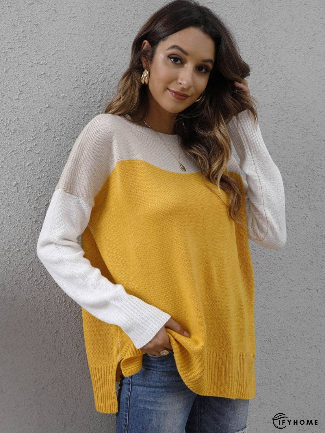 Color Block Round Neck Sweater | IFYHOME