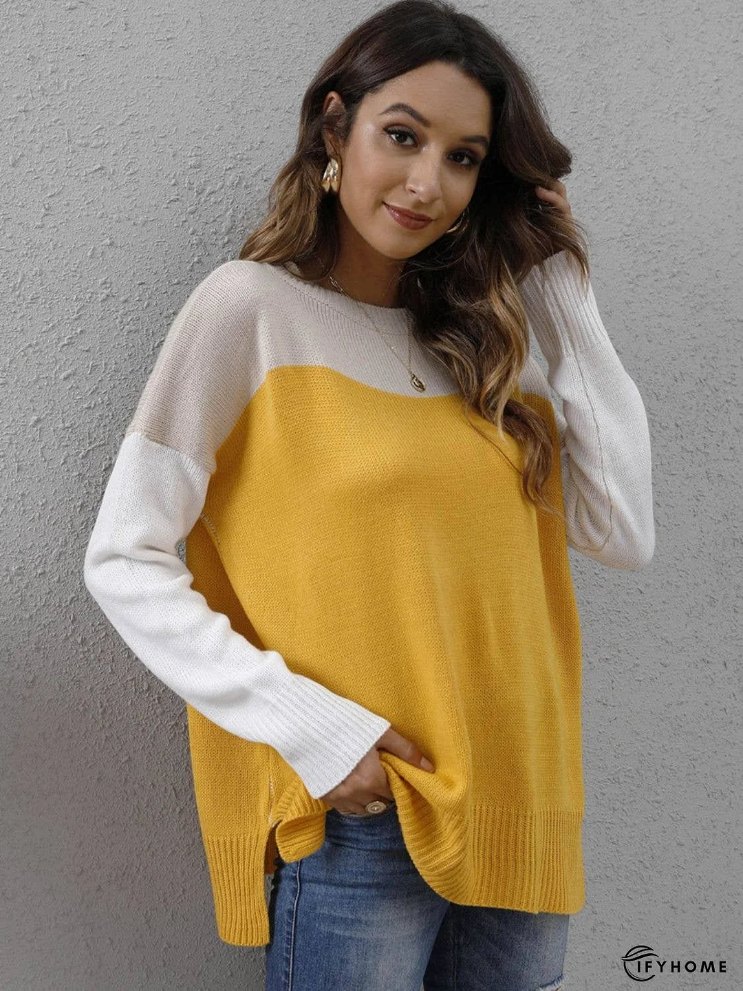 Color Block Round Neck Sweater | IFYHOME