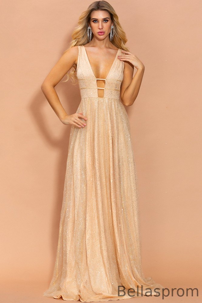 Bellasprom Sleeveless Sequins Long Evening Prom Dress On Sale V-Neck Bellasprom