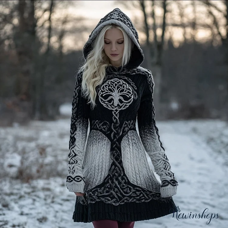 Vintage Tree Of Life Viking Inspired Gradient Sweater Dress