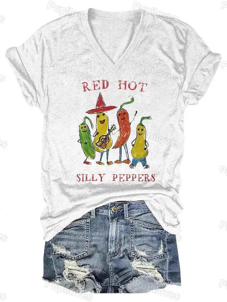 Pupiloves Pupiloves  Vintage Silly Peppers V-Neck T-shirt