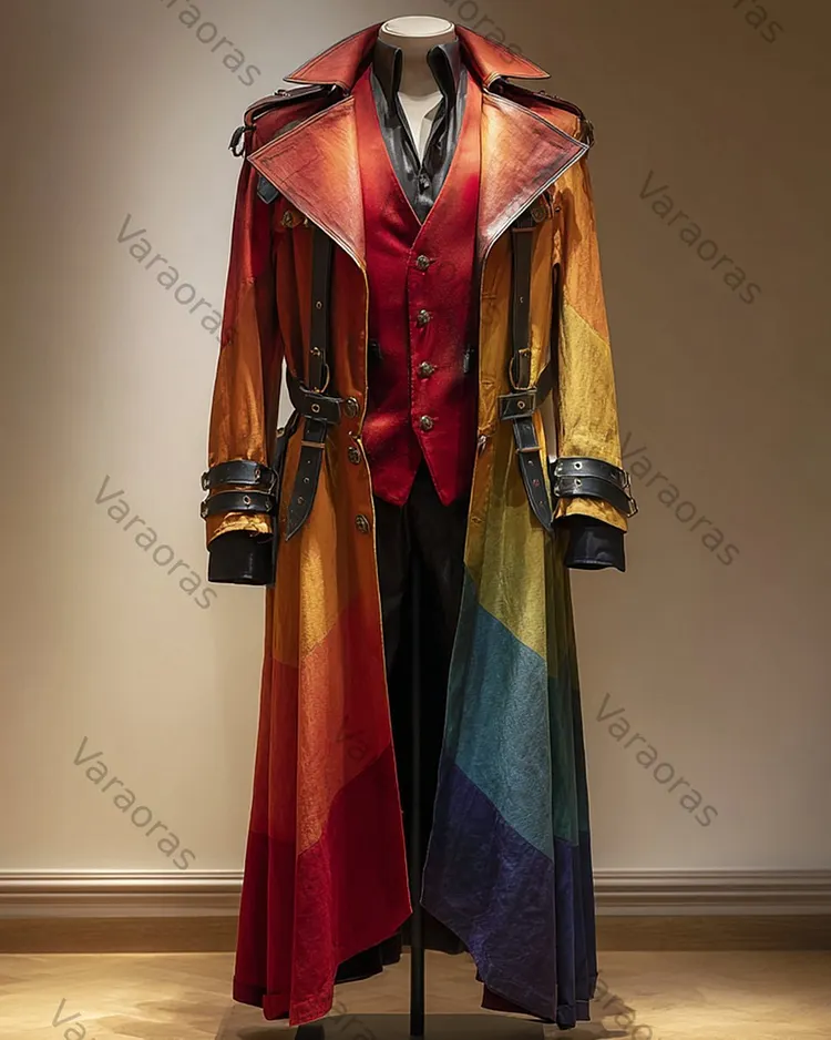 Men's fashionable and comfortable hippie rainbow-colored printed embroidered cotton and linen cape 8525