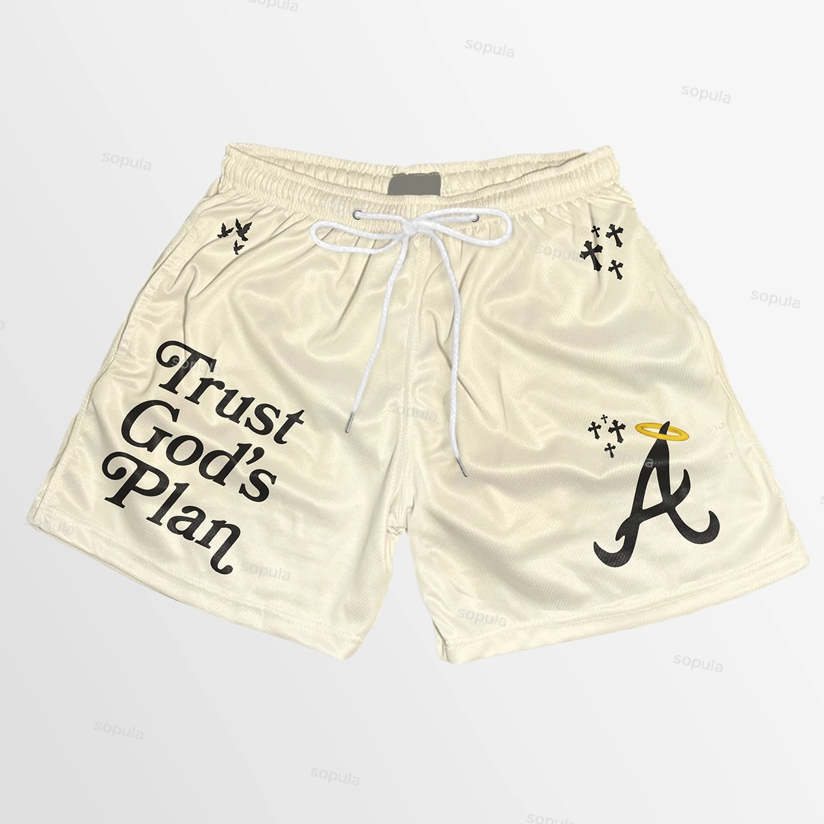 Trust God's Plan Graphic Print Mesh Shorts