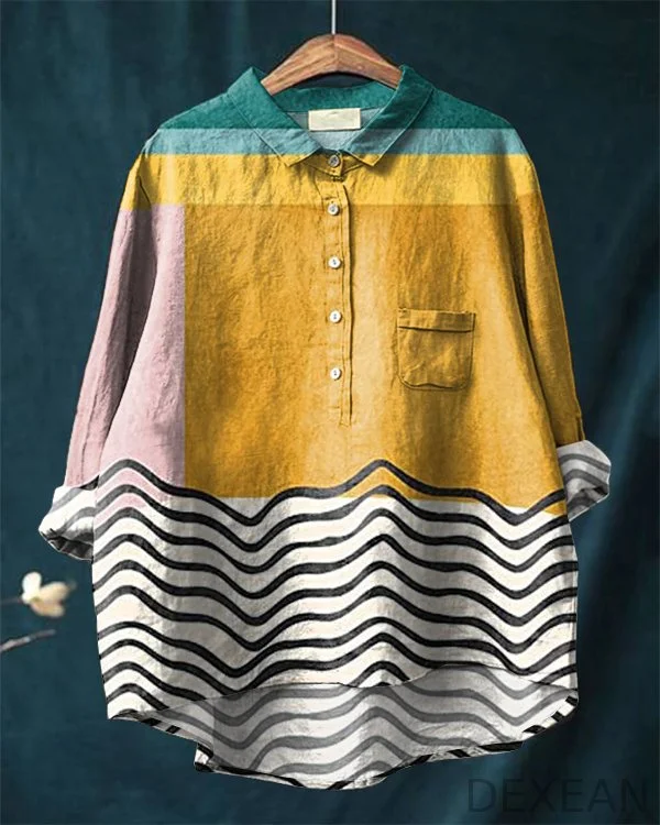 Bohemian Abstract Art Cotton and Linen Shirt