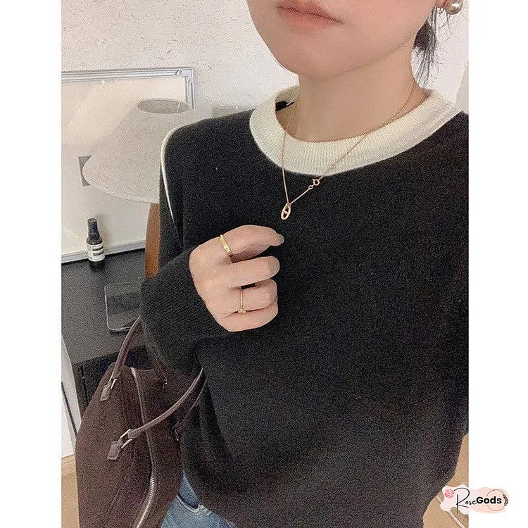 Color-Block Round Neck Slim Fit Sweater