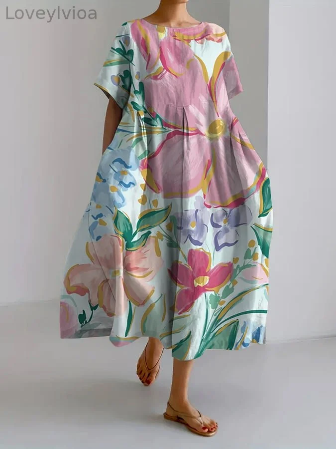 Women's Retro Botanical Floral Design Printed Casual Loose Dress