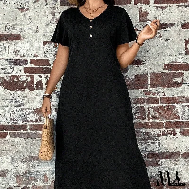 Casual Round Neck Short Sleeve Loose Fit Maxi Dress