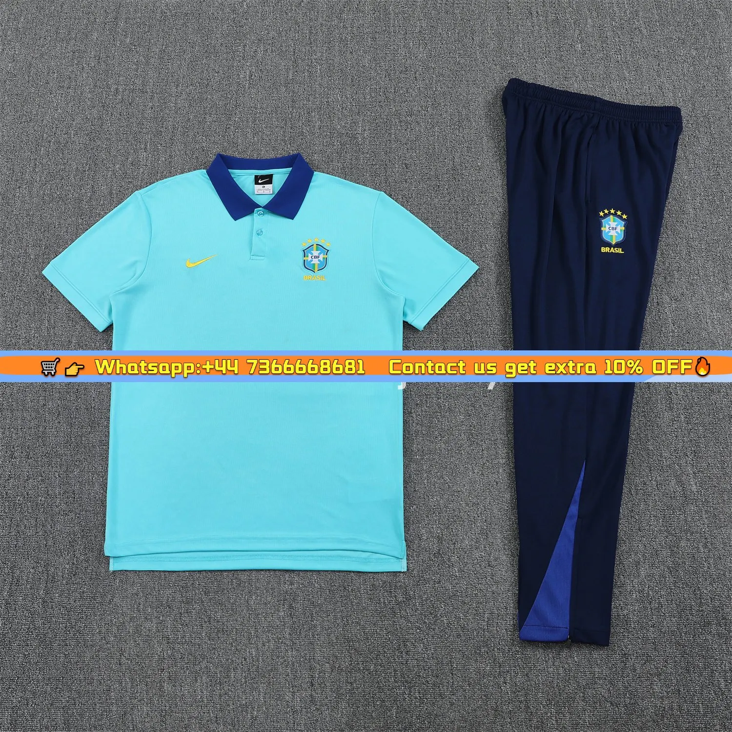 Brazil 25-26 POLO Short-Sleeve Training Set - Blue Top and Deep Blue Pants
