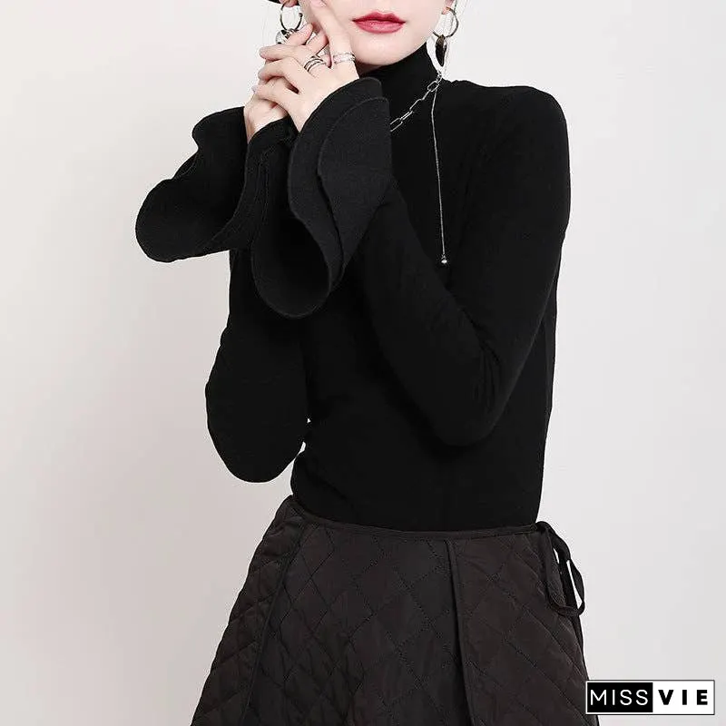 Special Solid Color Stretch Turtleneck Cotton T-Shirt