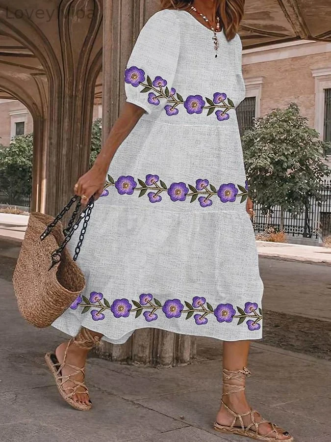 Women's Art Floral Print Casual Resort Dress