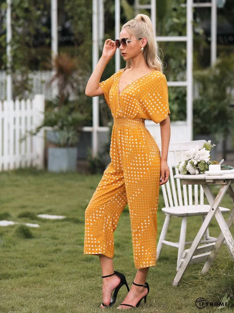 Polka Dot Surplice Neck Jumpsuit with Pockets | IFYHOME