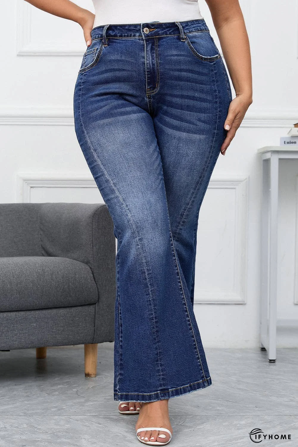Plus Size Stitching Washed Flare Jeans | IFYHOME
