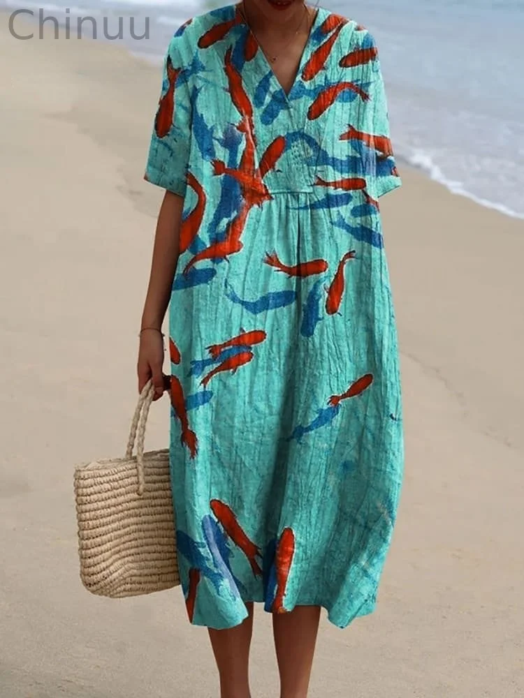 Women's Ocean Art Print Flowy Dress
