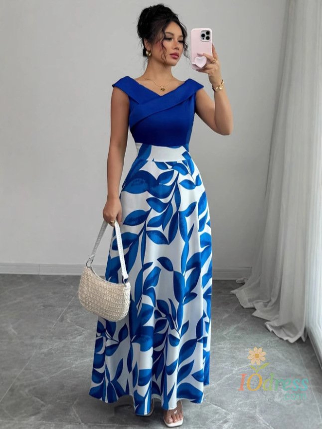 IO Dress Elegant Short-sleeved Dress For Women Spring Summer Fashion Printing Waist-tightening Patchwork Loose Casual Dresses Female IO Dress