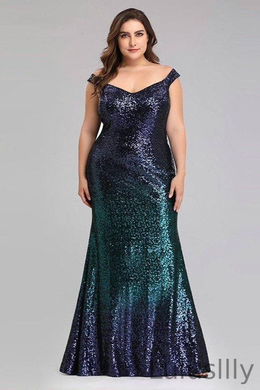 New Arrival Plus Size Prom Dress Sequins Mermaid Long Evening Gowns - lulusllly
