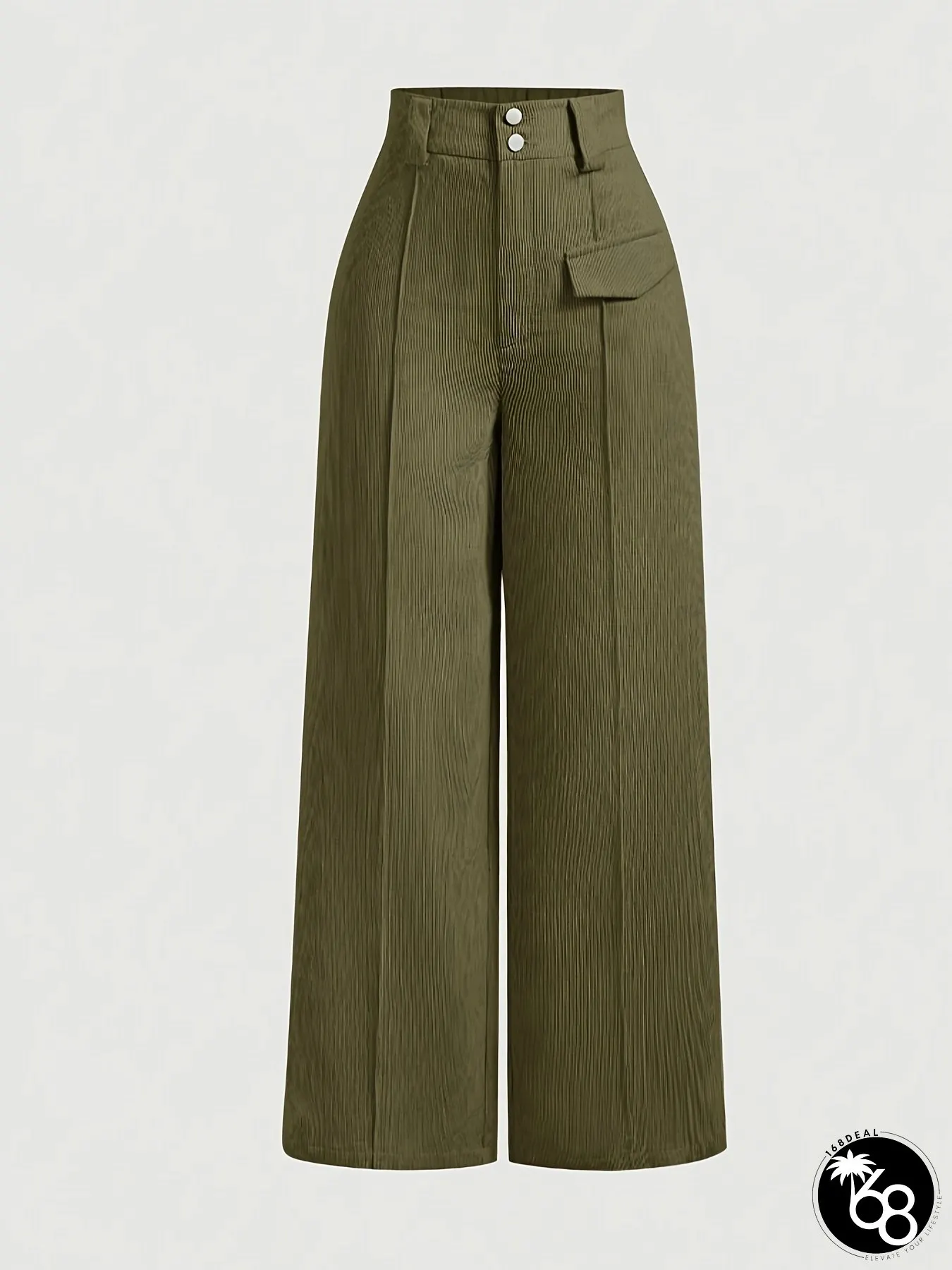 Womens Elegant Office Casual Pants Non-Stretch Formal Trousers Button Closure Olive Green | 168DEAL