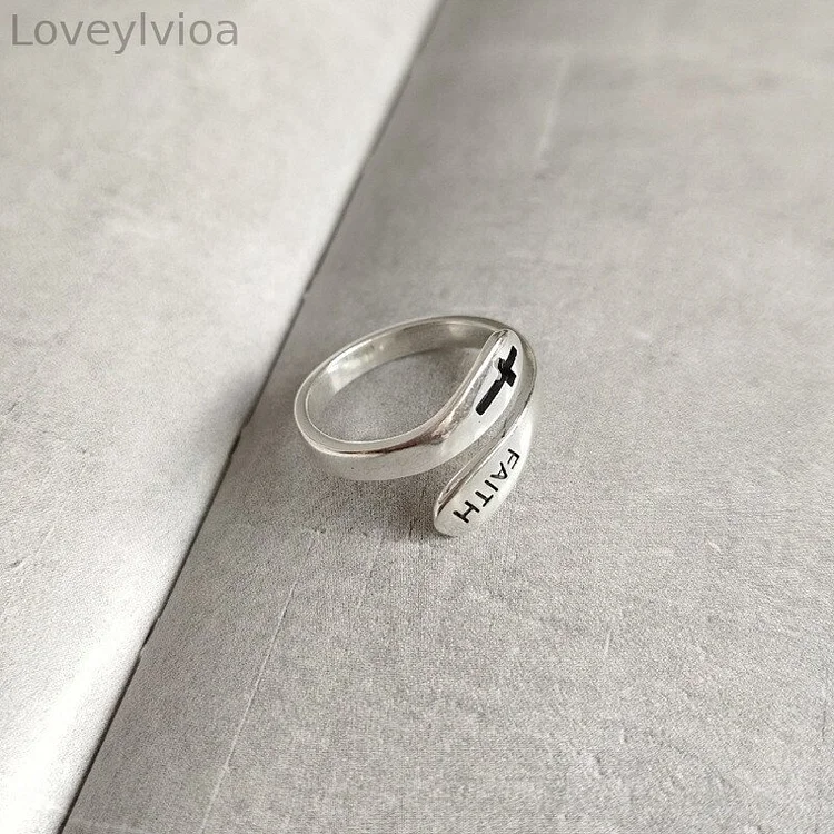 Sterling Silver Faith Ring Adjustable