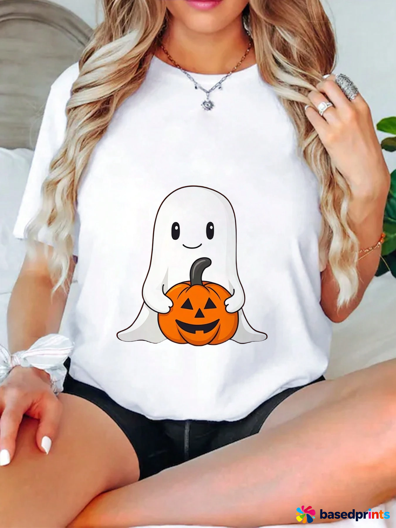 Halloween Ghost Pumpkin T-Shirt Women Casual Short Sleeve Tops