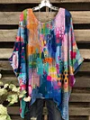 Women's Vintage Colorful Geometric Pattern Round Neck Top