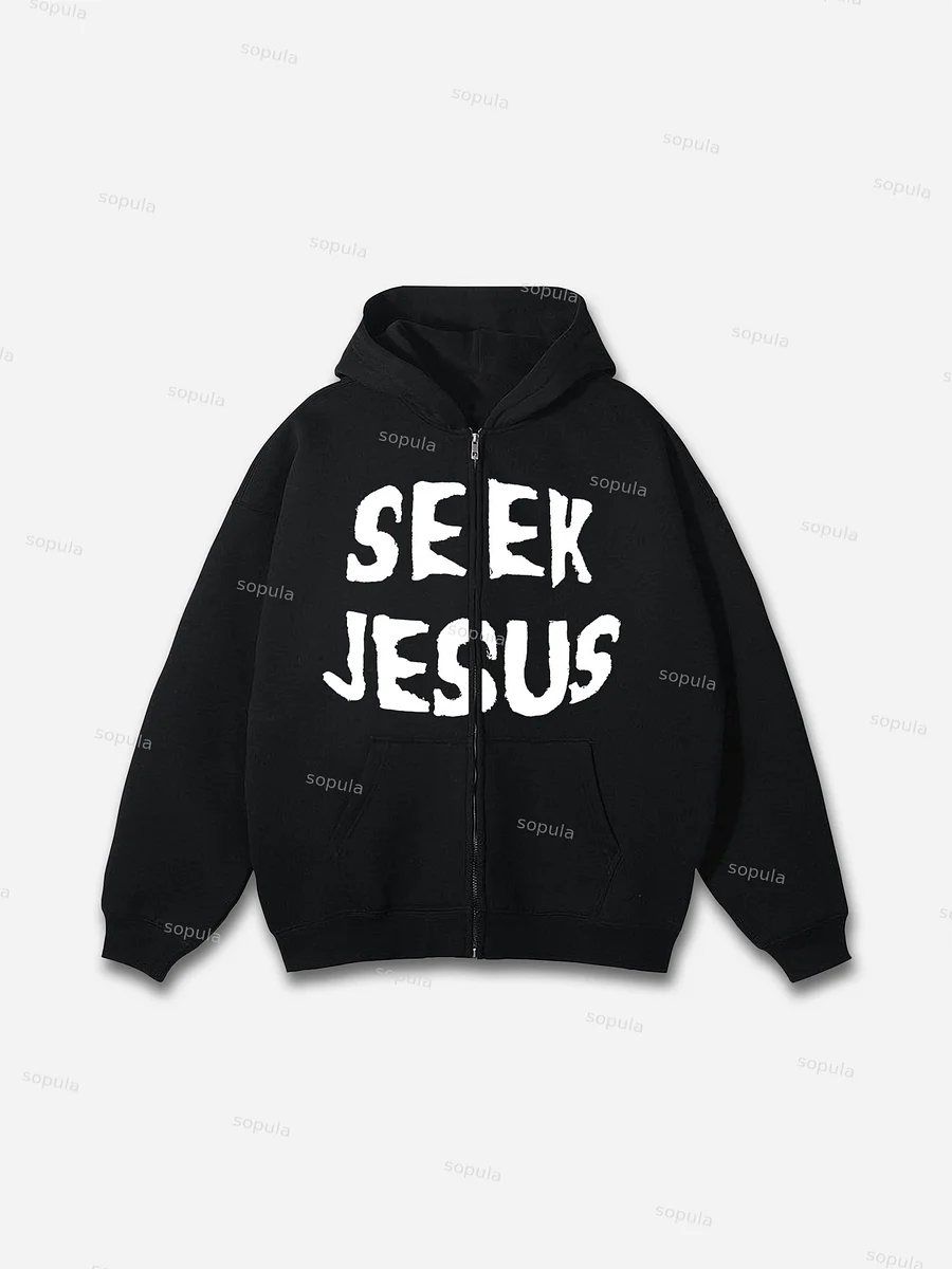 Sopula Seek Jesus Graphic Men's Oversized Zip Up Hoodie