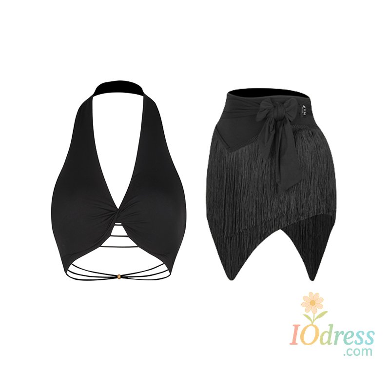 IO Dress ZYM Latin Dance Clothes Summer Women Practice Wear White Black Tops Fringe Skirt Adult Rumba Samba Dance Show Costume DNV23658