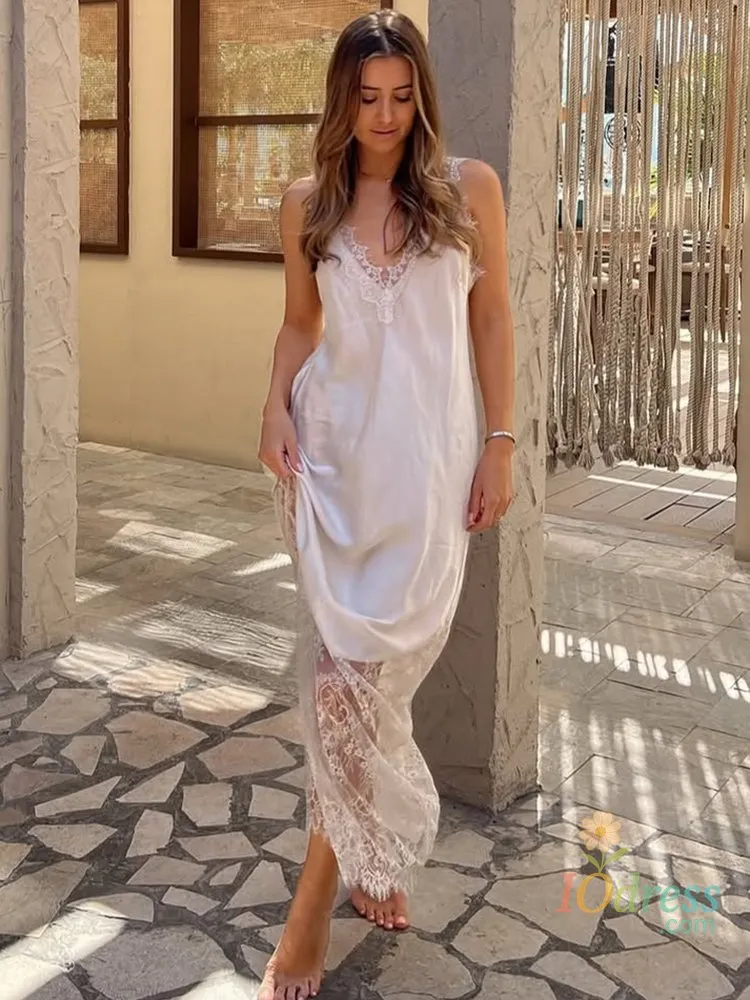 IO Dress Trendix V Neck Lace Maxi Dress For Women Sexy Off Shoulder Slim Elegant Slip Dress 2025 Autumn Party Club Backless Long Dress IO Dress Store