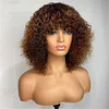 Light Brown/Black Color Brazilian Remy Curly Hair Wig With Bangs Glueless Wigs