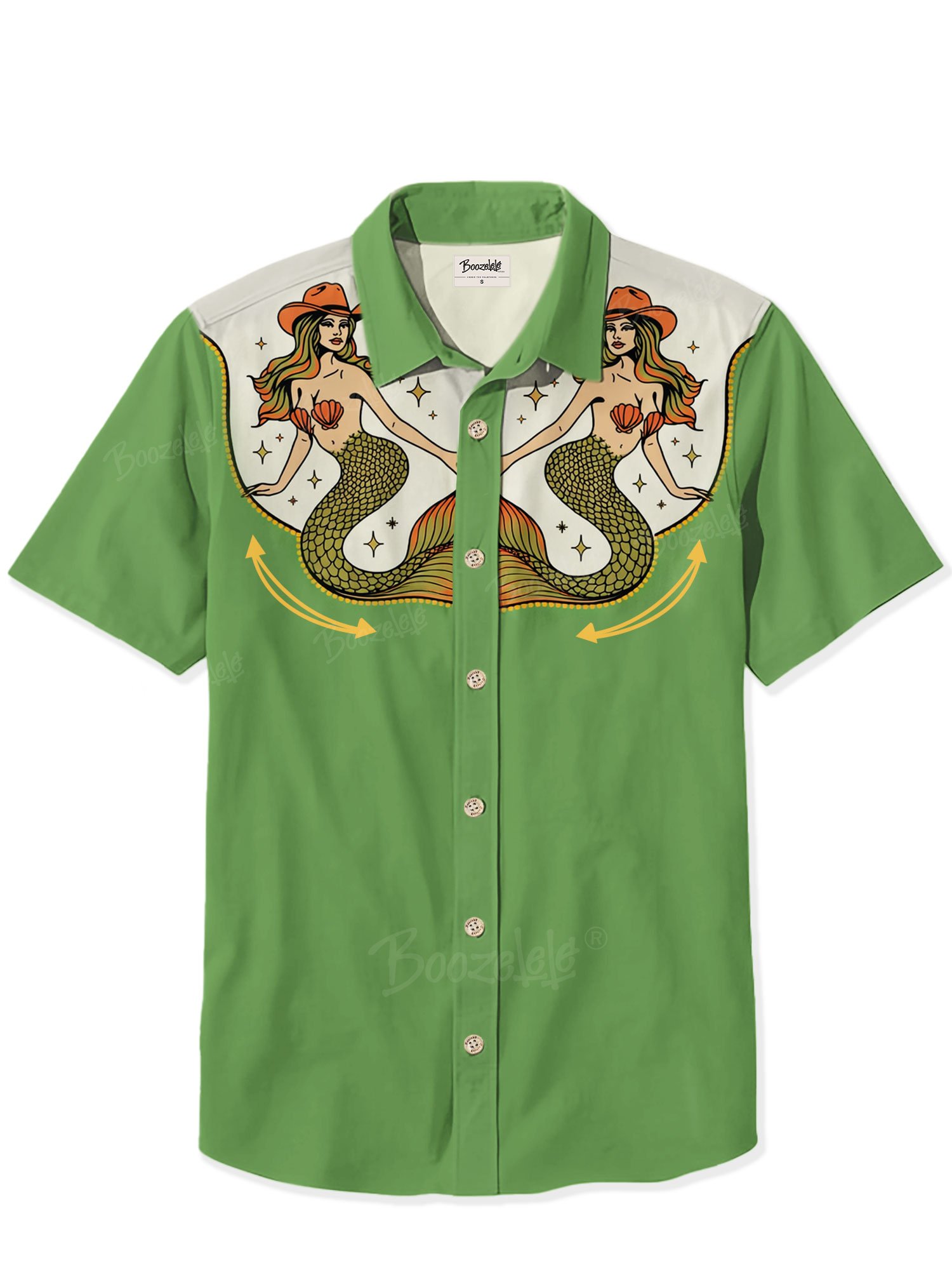 Western Cowgirl Mermaid Pattern Short-Sleeved Shirt- 100% Cotton Shirt