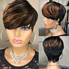 Glueless Black Gold Short Straight Bob Pixe Cut Hair